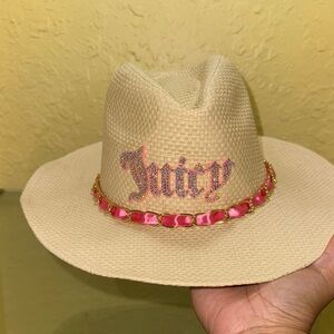 Juicy Couture kids straw hat with pink “Juicy” rhinestone letters